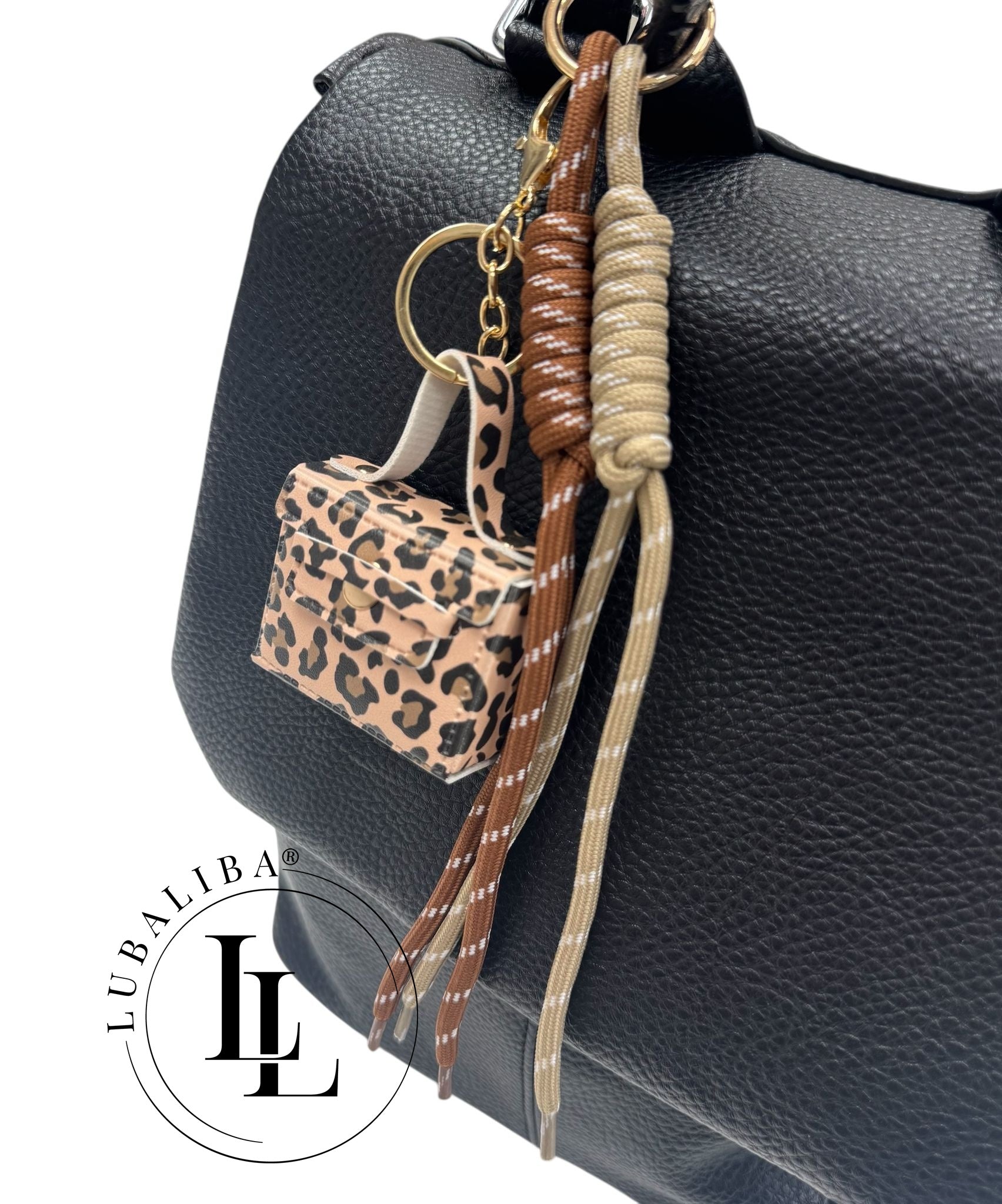 Anhänger Schlüsselanhänger " Mini Handtasche Leo Design Beige "
